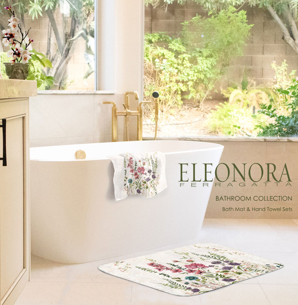 Eleonora Ferragatta’s distinctive and colorful oil paintings are brought to life in an innovative, stylish, and functional way with her new decorative Fine Art Kitchen Mats & Hand Towel Sets. 