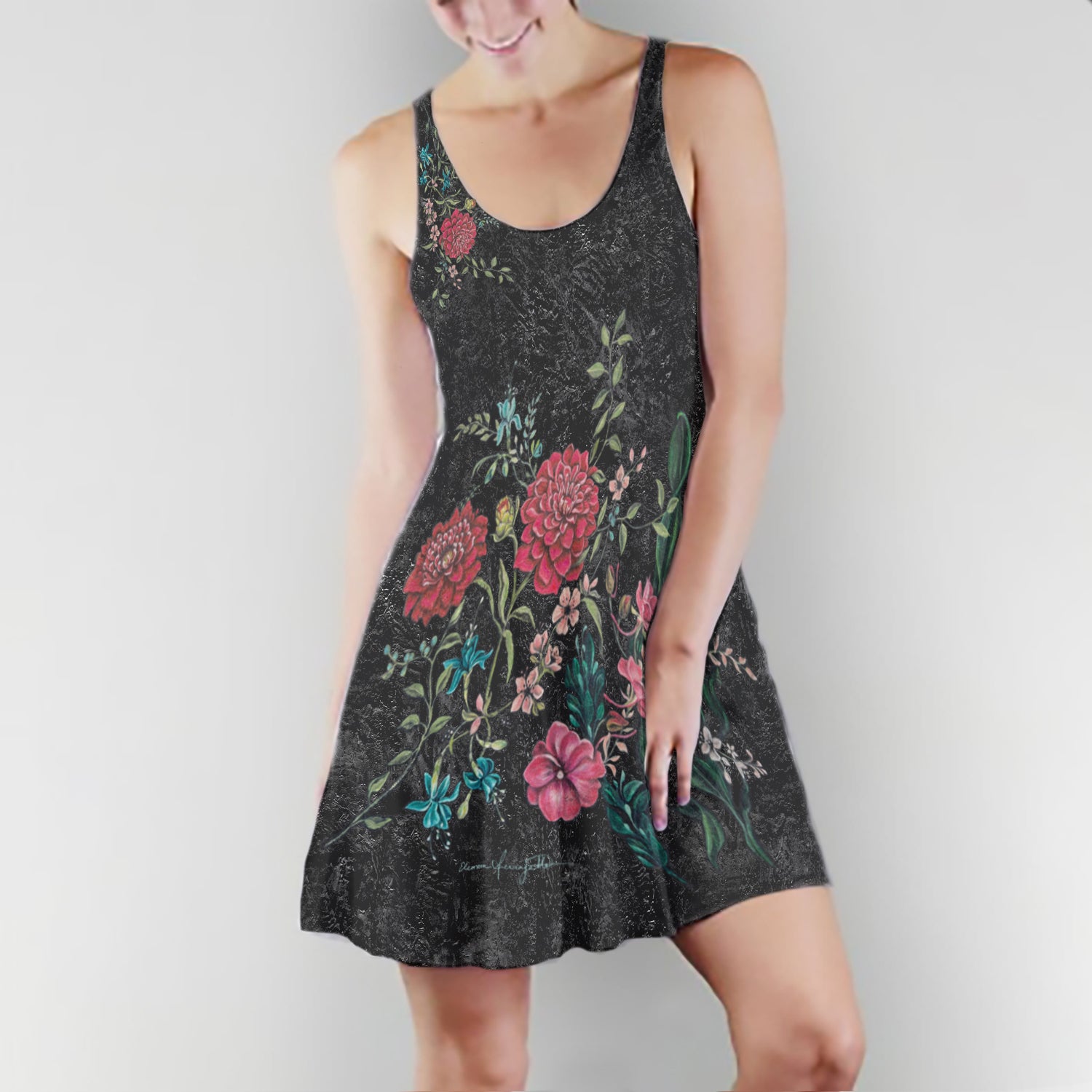 Racerback Tank Dress, Hand-Painted Designs, Red Zinnias S Racerback Tank Dress, Hand-Painted Designs, Red Zinnias S