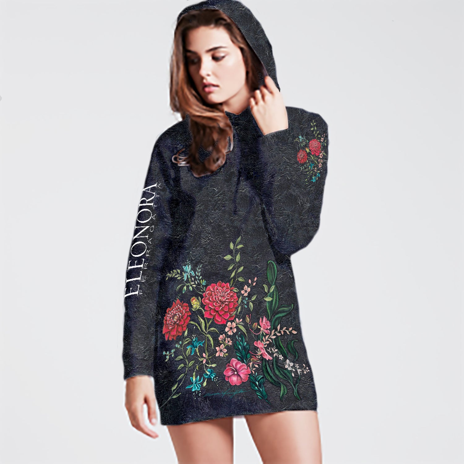 Women's Hoodie Dress, Hand-Painted Designs, Red Zinnias 2XL Women's Hoodie Dress, Hand-Painted Designs, Red Zinnias 2XL
