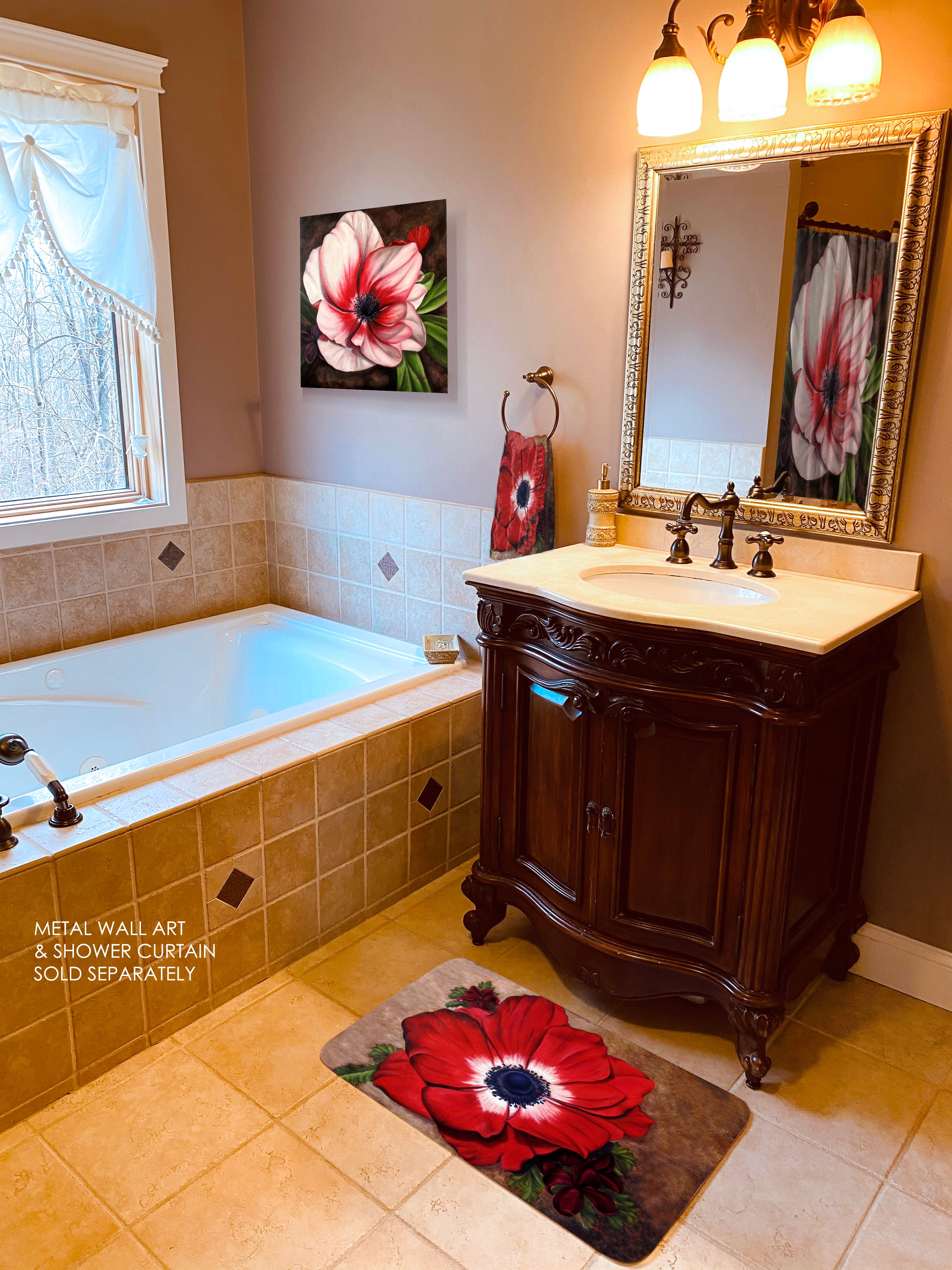 Red Anemone Bathroom Mat & Hand Towel 2 - Piece Set – ELEONORA FERRAGATTA